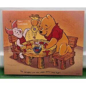 Walt Disney Winnie Pooh Sprinkles are Yummy Turks & Caicos Stamp ICS w COA